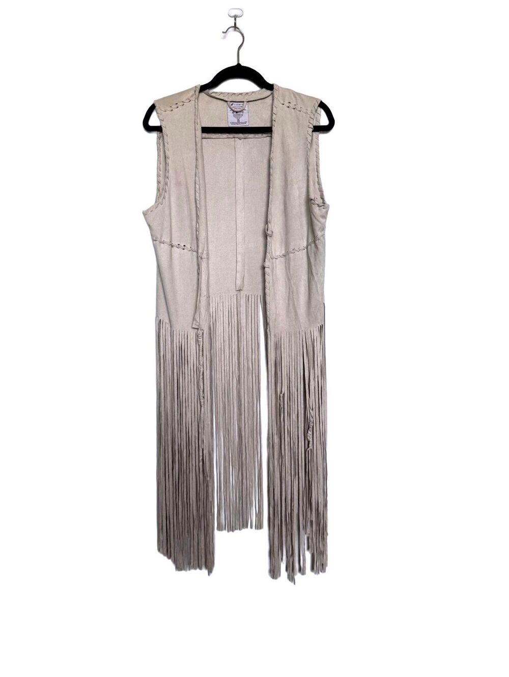 Bohemian Beige Faux Suede Fringe Vest